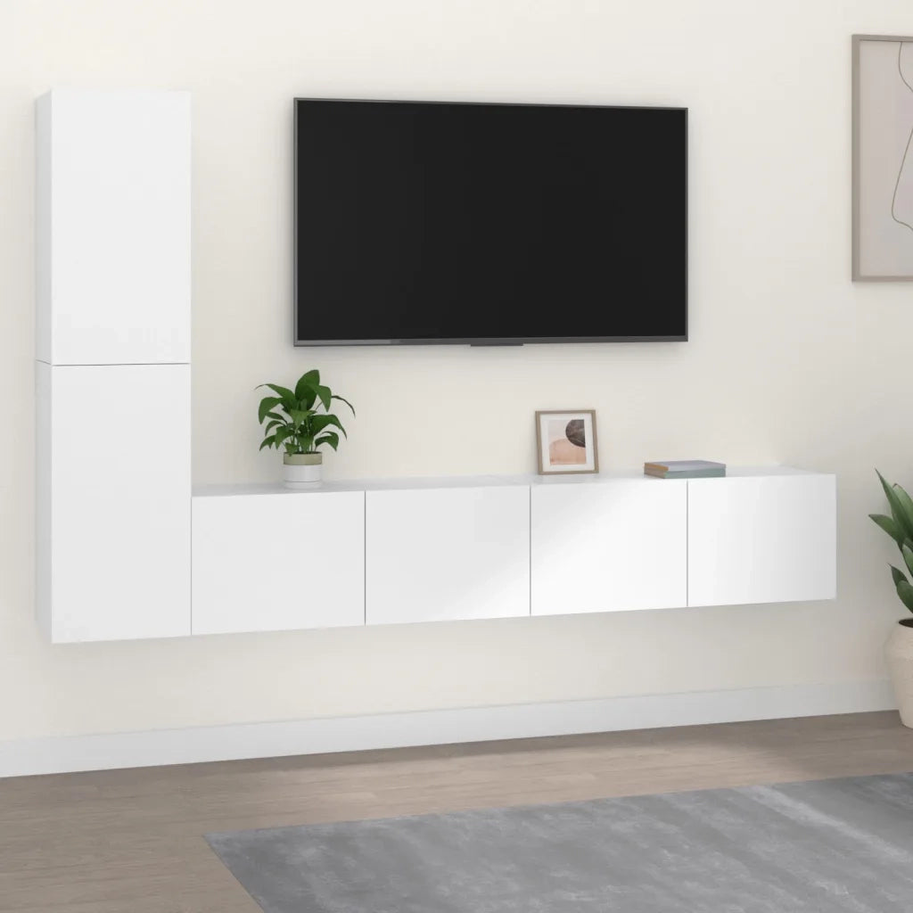 Set di Mobili Porta TV 4 pz | Armadietto TV | Mobile Porta TV Bianco in Legno Multistrato