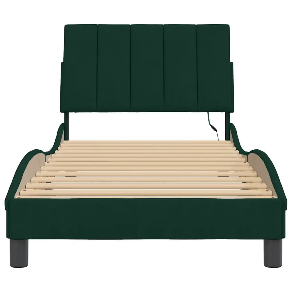 Giroletto con LED senza Materasso-Struttura Letto Hanko Verde Scuro 90x200 cm in Velluto