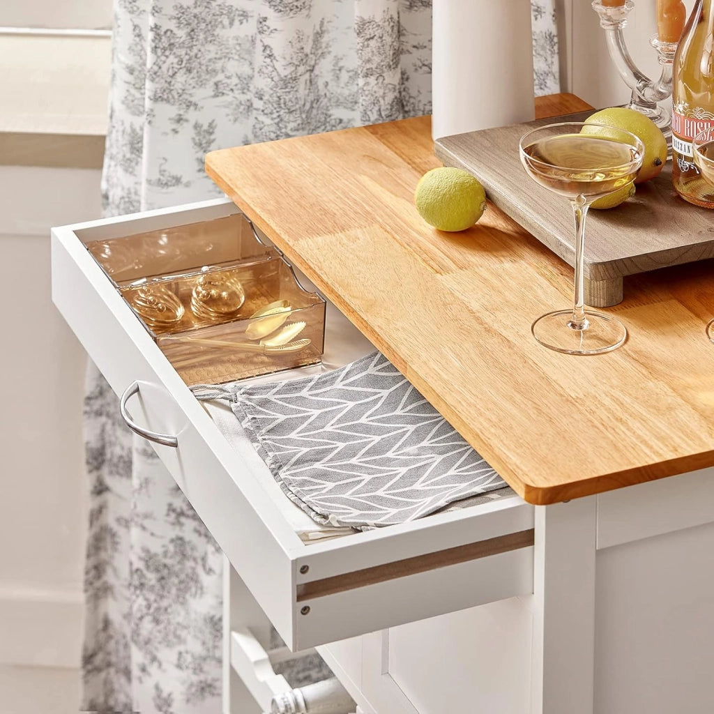 Mobile Cucina Salvaspazio con Ruote Carrello Cucina con Cassetti e Portabottiglie, Mobiletto Credenza credenza cucina per Cucina o Sala da Pranzo, Bianco 67x86x38cm FKW45-WN