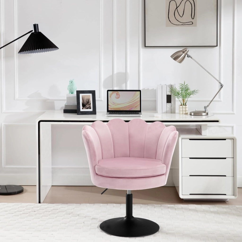 Sedia da Trucco, Sgabello Cucina, Poltrona con Seduta a Forma di Fiore, Girevole a 360°, Sedia in Velluto per Camera da Letto, Soggiorno, Altezza Regolabile 43-55 cm, Rosa