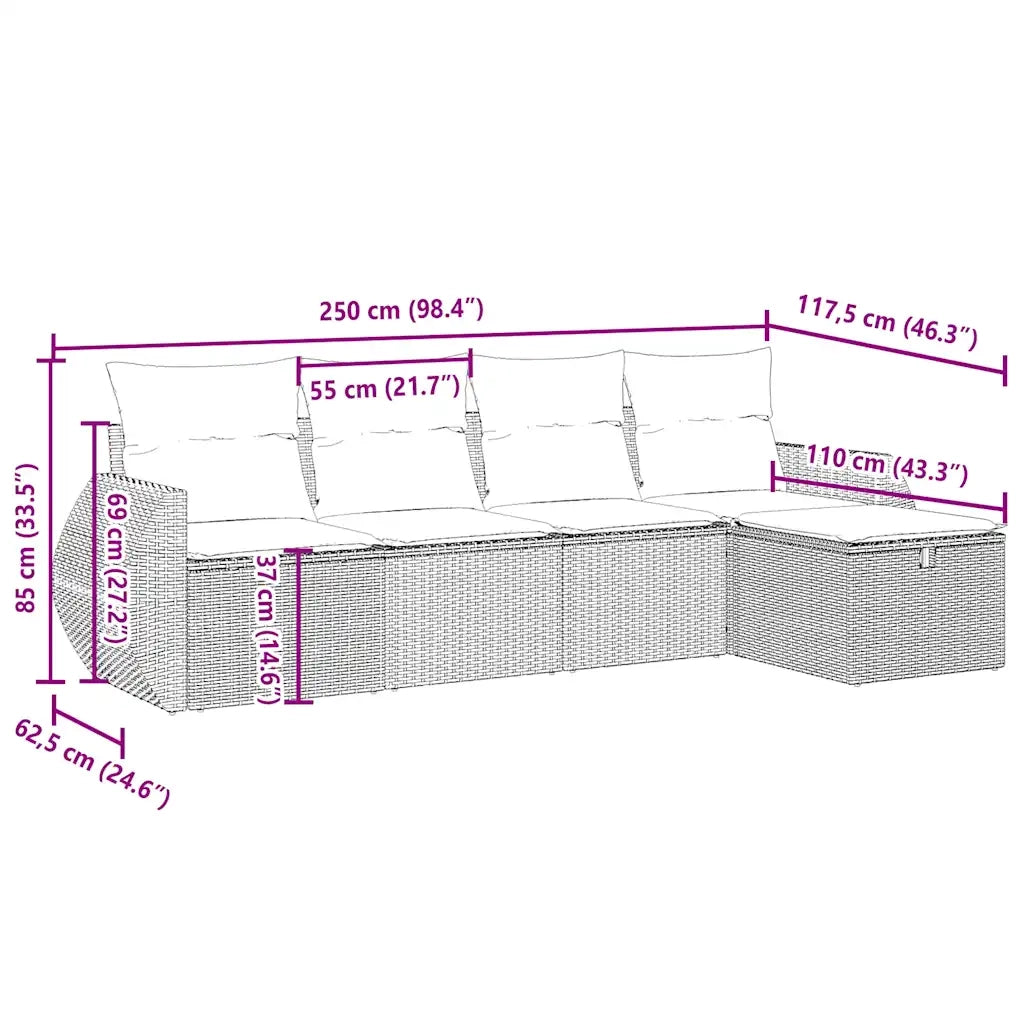 Set Divano da Giardino 5pz con Cuscini Grigio Chiaro Polyrattan 3264088