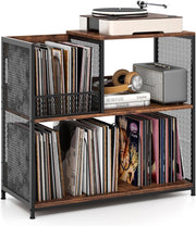 Supporto per Giradischi a 3 Ripiani, Fino a 300 Album, Porta Giradischi Vinili con 3 Separatori Rimovibili e Struttura in Metallo, Mensola di Archiviazione per Soggiorno, 83x36x76,5 cm