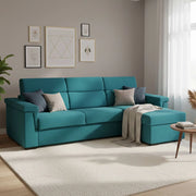 Esca, Divano Letto con Penisola Sfoderabile Made in Italy, 285x160 cm Azzurro