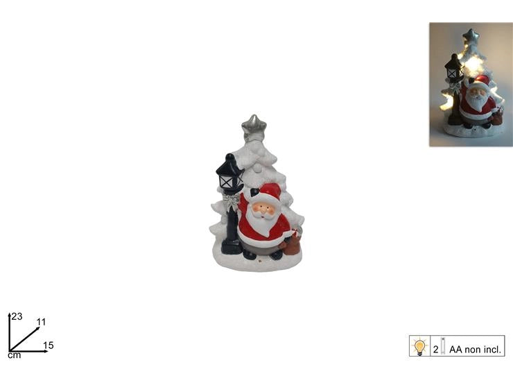 Albero Decorativo in Ceramica Babbo Natale con Luci 23 cm
