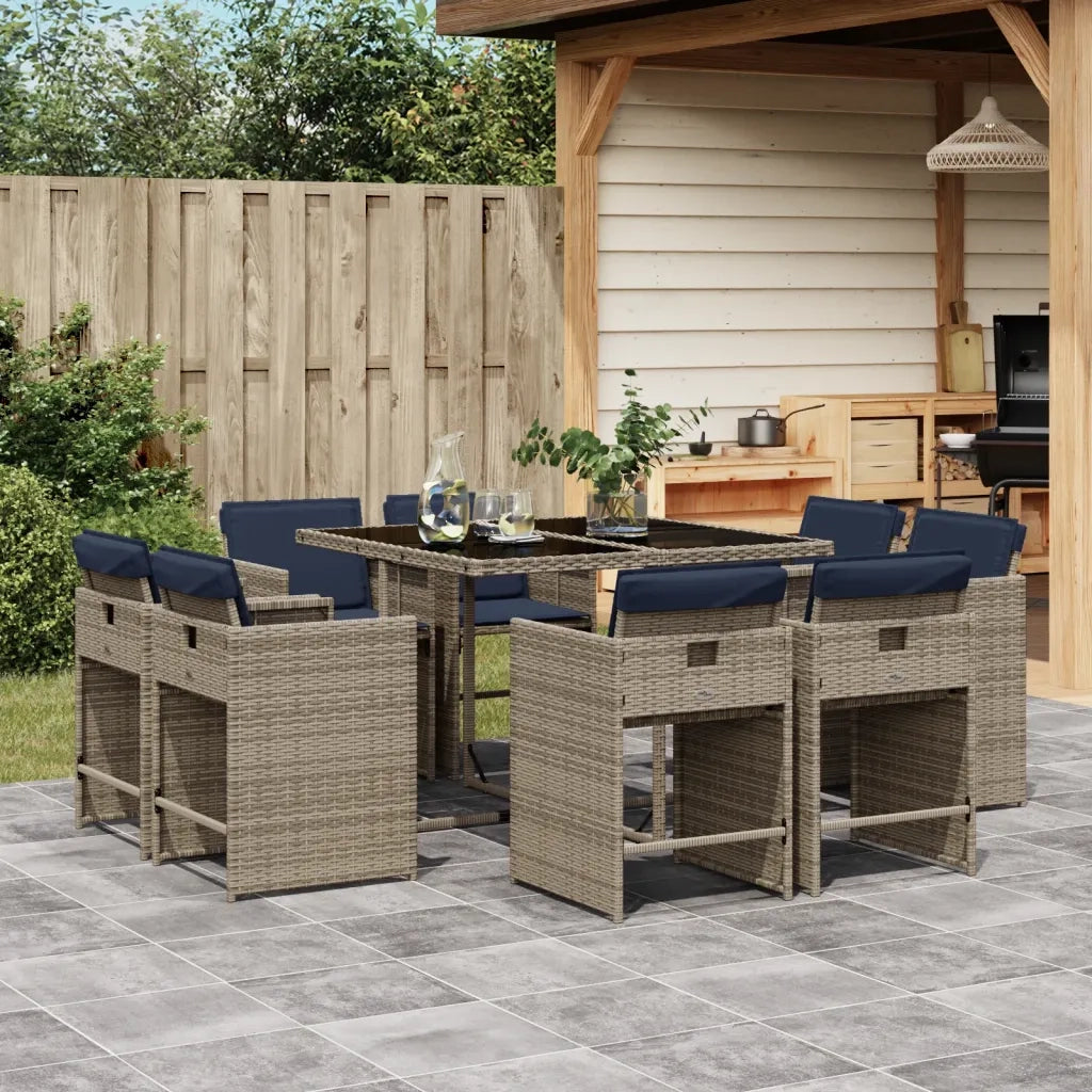 Set da pranzo da giardino da 9 pz con Cuscini in Polyrattan Grigio 3277968