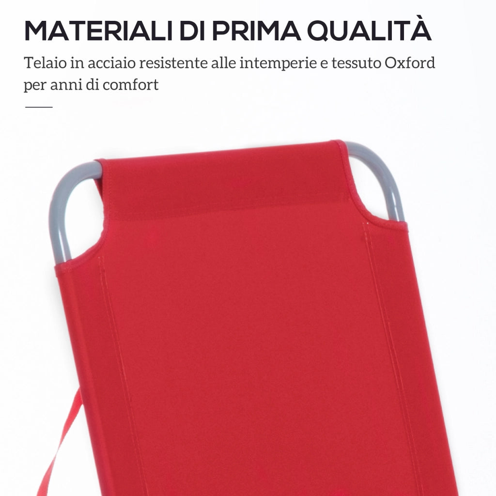 Lettino Prendisole Pieghevole 187x55x24 cm con Schienale Reclinabile su 5 Livelli in Tessuto Oxford Rosso