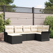 Set divano da giardino con cuscini da 6 pezzi in polyrattan nero