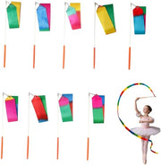 Set di 10 Cinture per Veloce per Attività Ritmiche - 2 m Lunghezza - Cintura per Ginnastica Ritmica - Cinture per Circo e Danza per Bambini - Manubrio di 29 cm - Disegno Multicolore