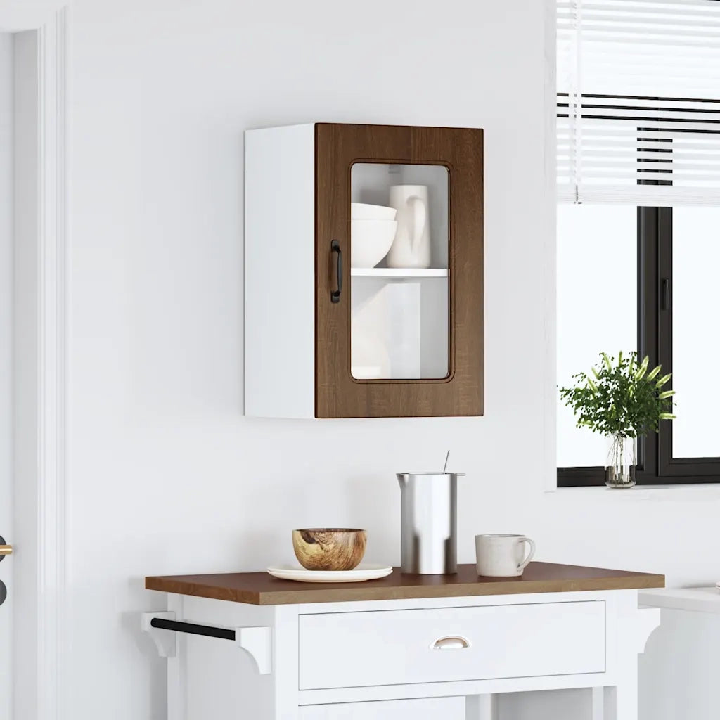 Pensile da Cucina con Porta in Vetro Kalmar Rovere Marrone 853534