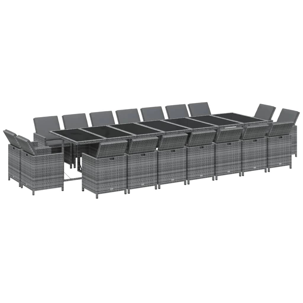Set da pranzo da giardino da 19 pezzi con cuscini vimini grigio resina intrecciata 02_0014428