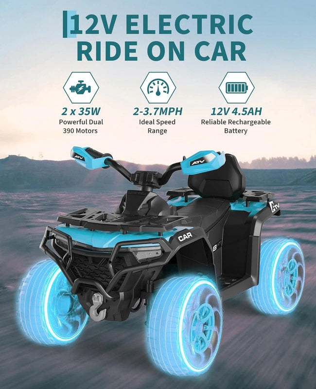 Quad Elettrico Fuoristrada 12V per Bambini con Telecomando; Sospensioni; Bluetooth e Luci LED; 3-8 Anni