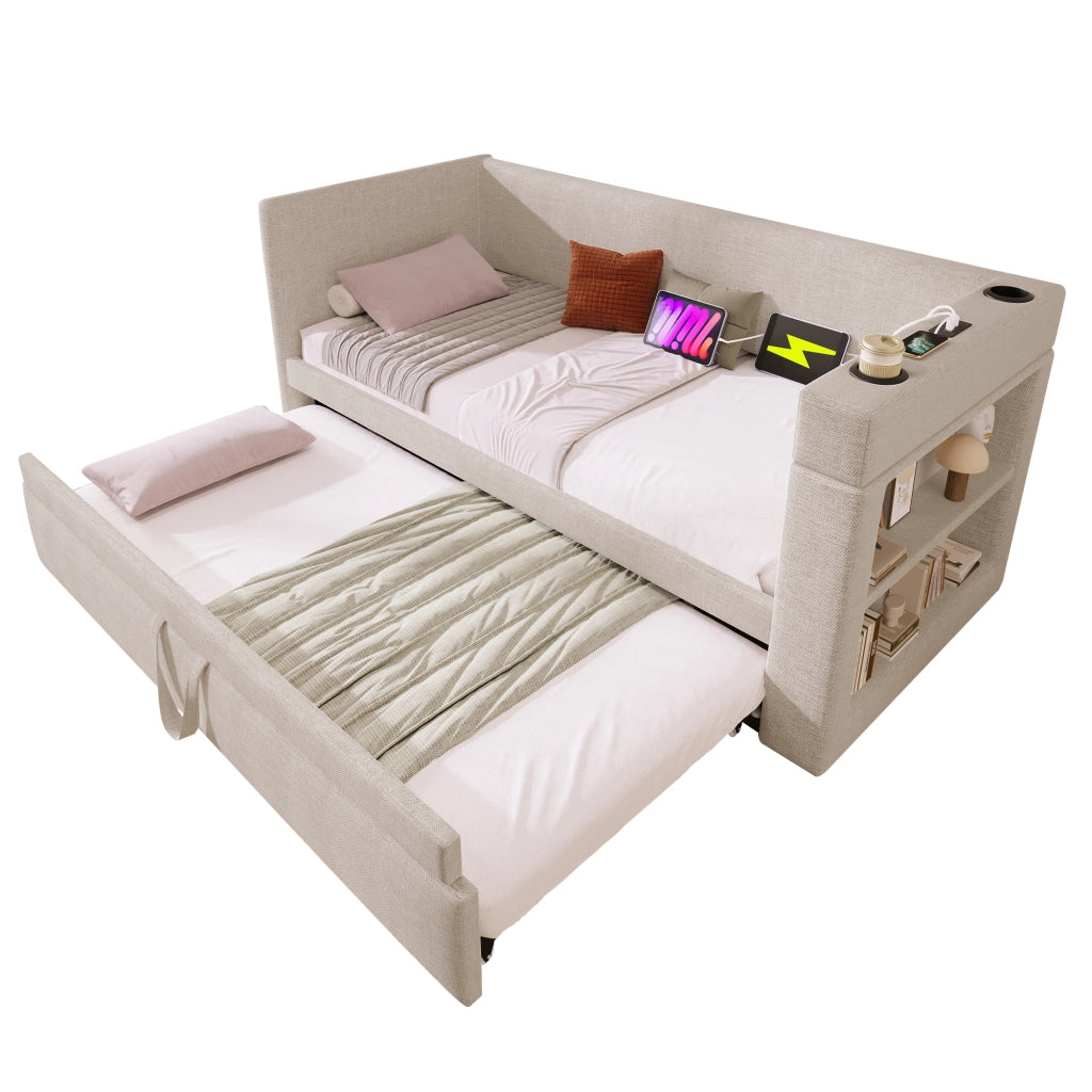 Daybett con letto estraibile cotone lino 90x190 cm