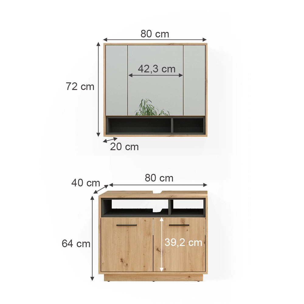 Vicco Set di mobili da bagno Rovere artigianale 2 parti