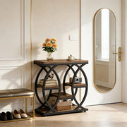 Tavolino basso compatto a più livelli in metallo e legno marrone 72 × 61,5 × 11,5 cm