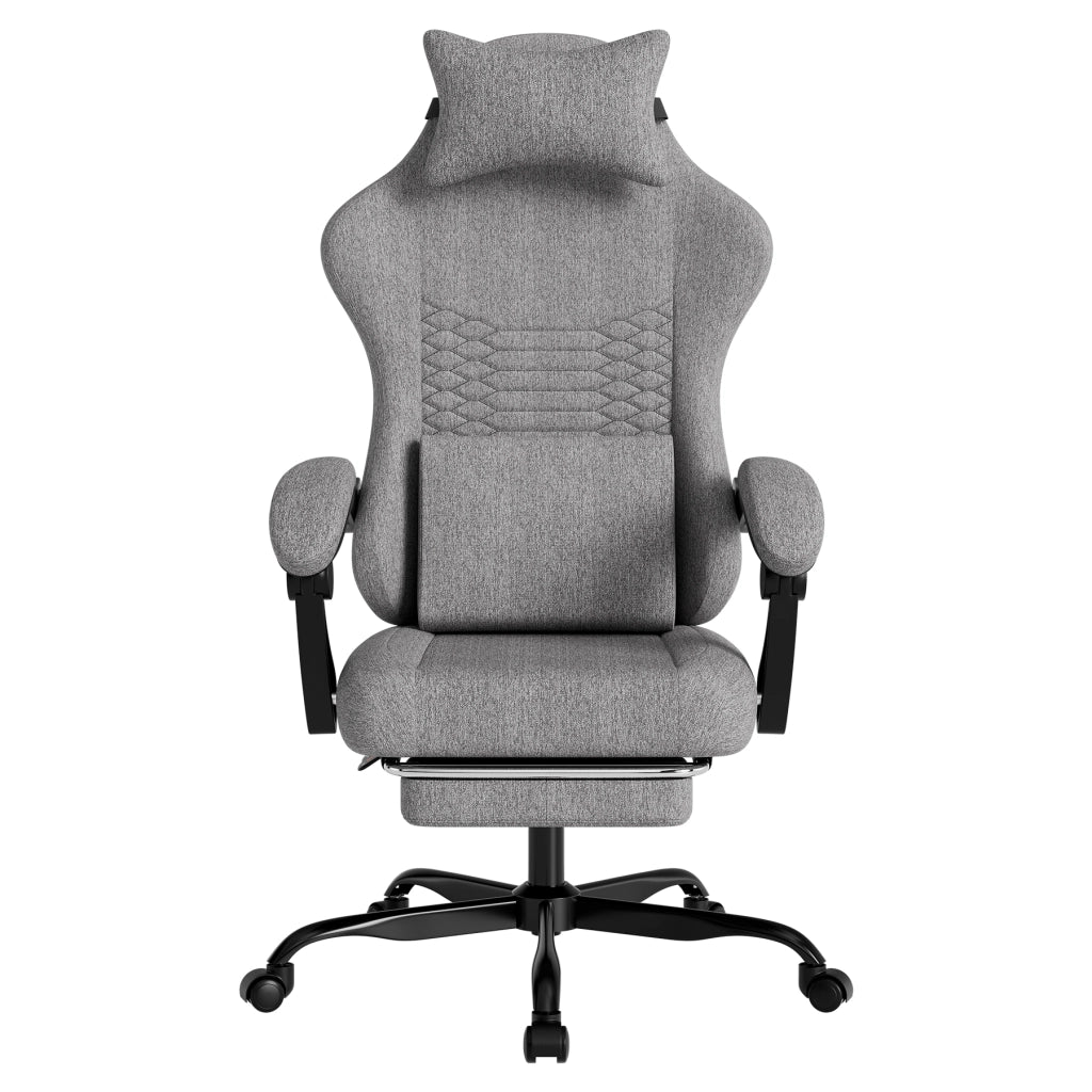 Sedia Gaming ergonomica - Zephmum- Massaggio, testiera, poggiapiedi, grigio chiaro