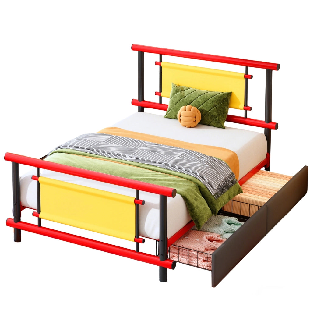 Letto per bambini 90x200 cm con cassetti in metallo