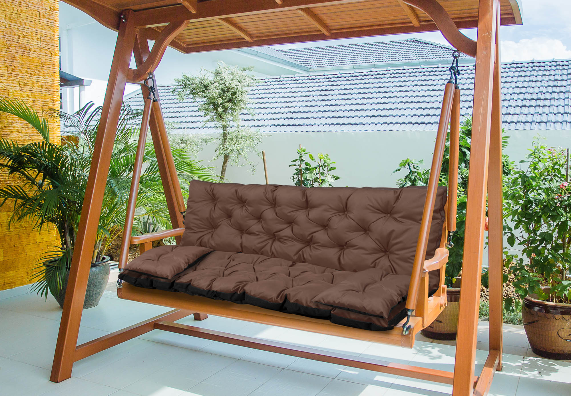 AIO FACTORY 100x60x50 cm Cuscino da giardino impermeabile Panca altalena marrone Set