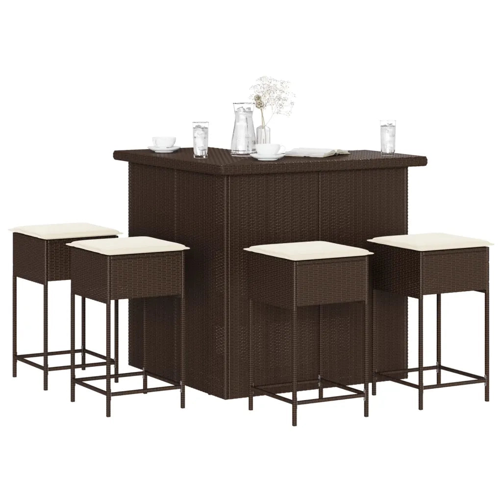 Set Bar da Giardino 5 pz con Cuscini in Polyrattan Marrone 3261501