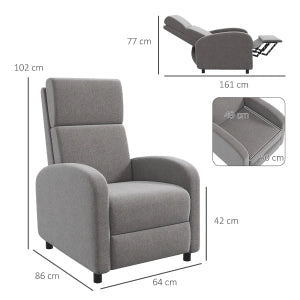 Poltrona Relax 160° in tessuto effetto lino, con poggiapiedi, portata fino a 120 kg, design moderno per soggiorno, ufficio e studio