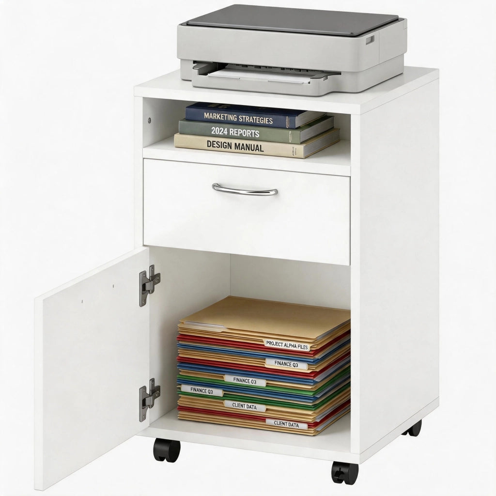 Cassettiera da Ufficio con Ruote ¨C Zephmum ¨C Bianco 40x35x60 cm