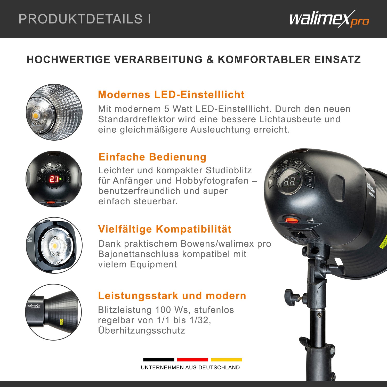 Newcomer 100 Set flash fotografico con potenza di 100 Ws, con radio a 2,4 GHz, softbox 60 x 90 cm e treppiedi per luci, per studio foto video