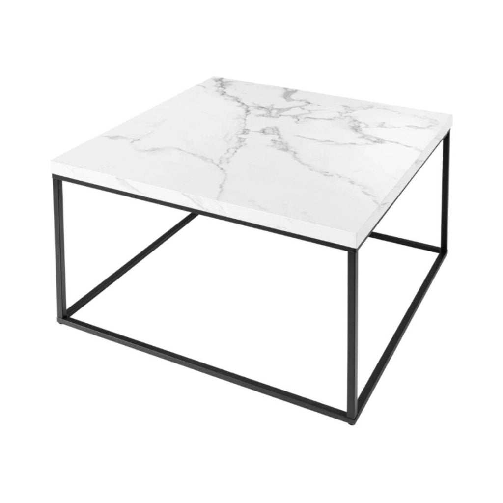 Tavolino basso ABITTA quadrato 60 cm marmo bianco – Moderno con piano effetto marmo e gambe in metallo