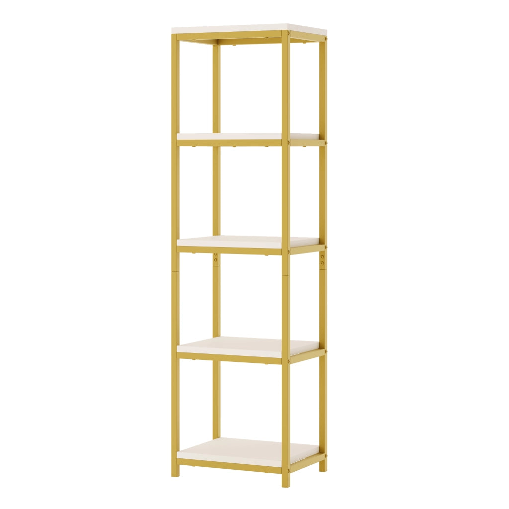 Scaffale modulare 3 pezzi 163×30×184 cm, struttura in metallo oro e MDF bianco, design ad arco