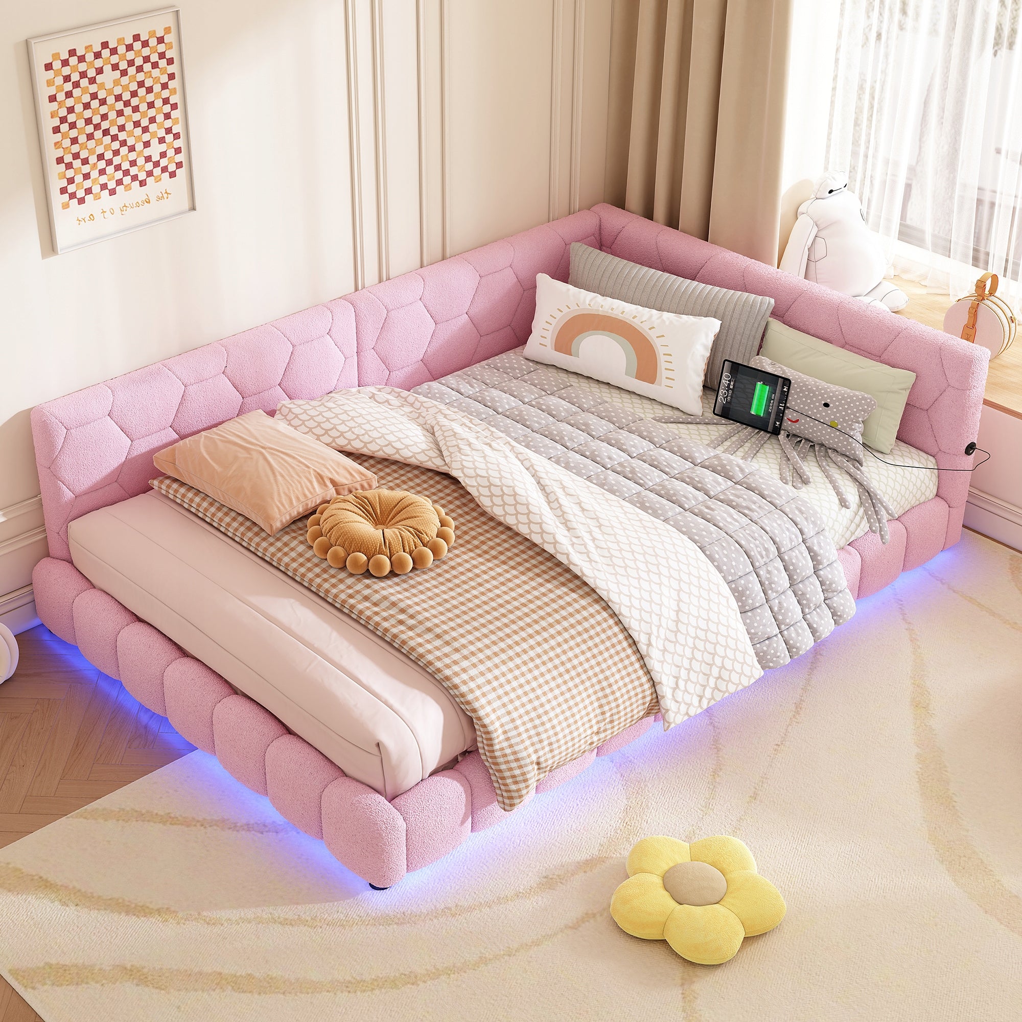 Letto singolo 140x200 - Xylo - Rosa con luce RGB e USB
