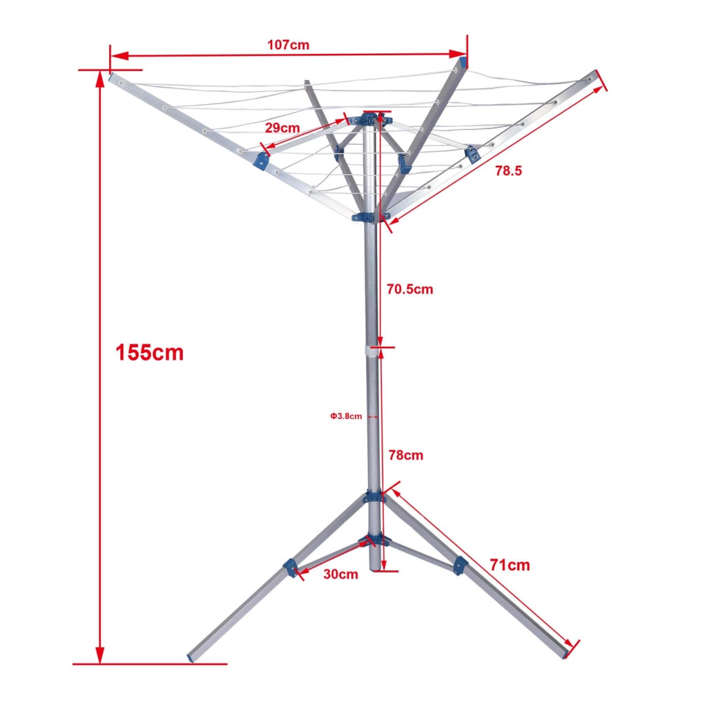 Stendibiancheria a ombrello mobile 16 m di fili 4 Bracci Stendino in alluminio alto 155 cm
