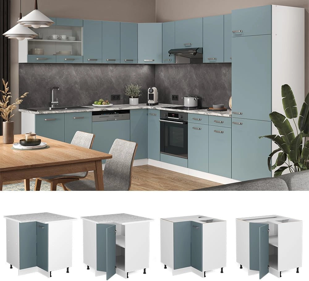 Mobile ad angolo cucina R-Line, Grigio-blu, 75.6 cm senza piano di lavoro, per la libera combinazione all'interno di sistemi cucina modulari