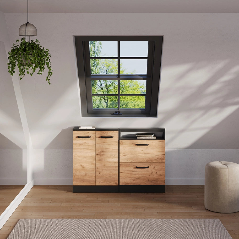 Mobile sottotetto Rion Rovere dorato/Antracite con 2 cassetti Vicco