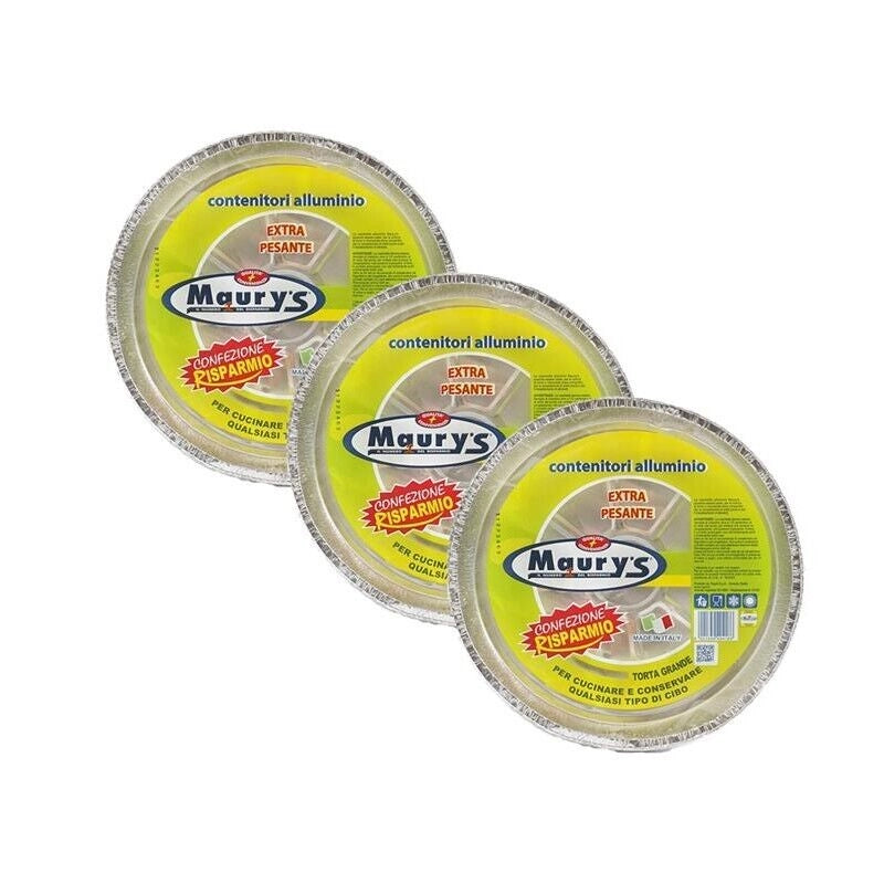 KIT SET 3 PZ MAURY'S CONTENITORE PER ALIMENTI IN ALLUMINIO TORTA GRANDE 4PZ