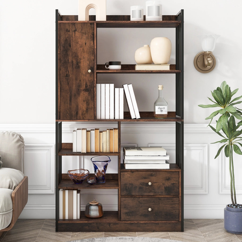Libreria con ripiani; ante e cassetti - per soggiorno - in truciolato - 100×30×173.5 cm