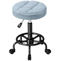 Sgabello Girevole Rotondo con Ruote e Altezza Regolabile, Seduta rivestita in Tessuto, 50x50x66 cm, Blu