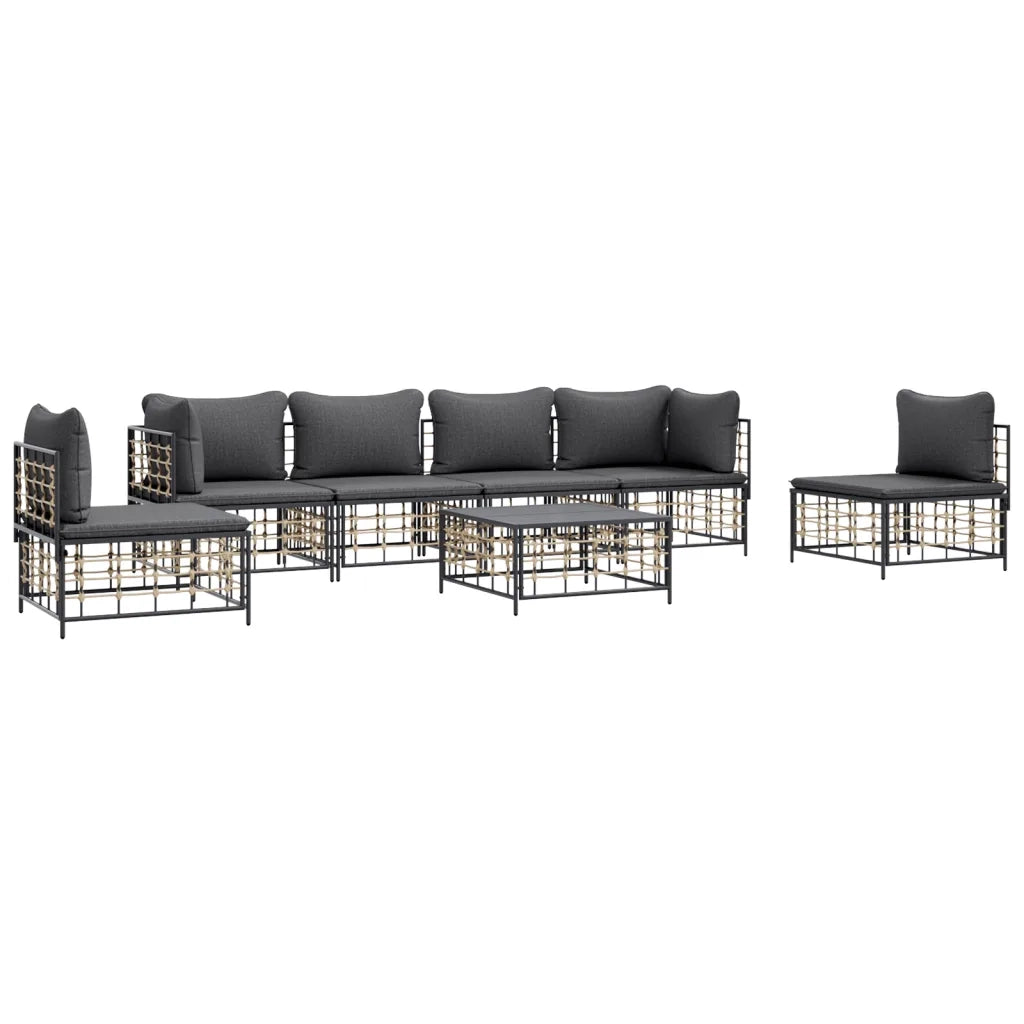 Set Divani da Giardino 7 pz con Cuscini Antracite in Polyrattancod mxl 124505