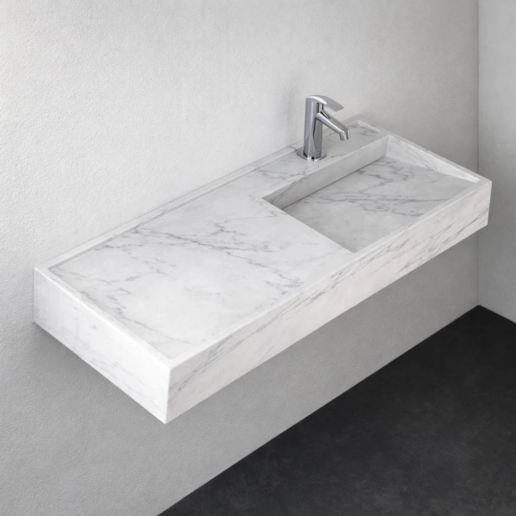 Lavabo consolle sospeso astrid artificial stone bianco venato elegante moderno *** finitura- bianco, confezione 1