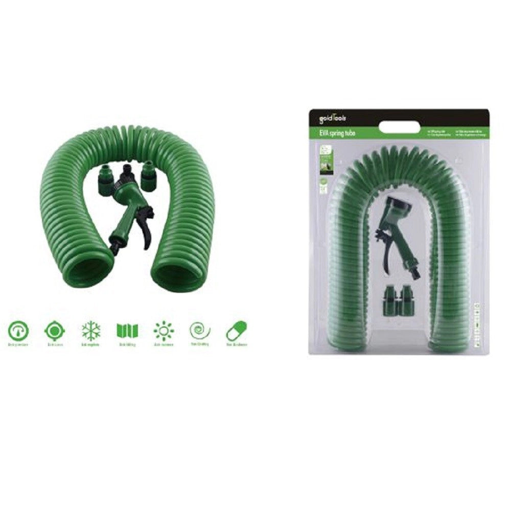 Trade Shop - Tubo Flessibile Spirale Molla 15mt Con Pistola Innaffiare Giardino Pompa 57519 -