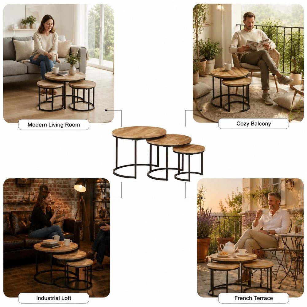 Nest Of Tables 3 Pcs. Rough Solid Mango Wood