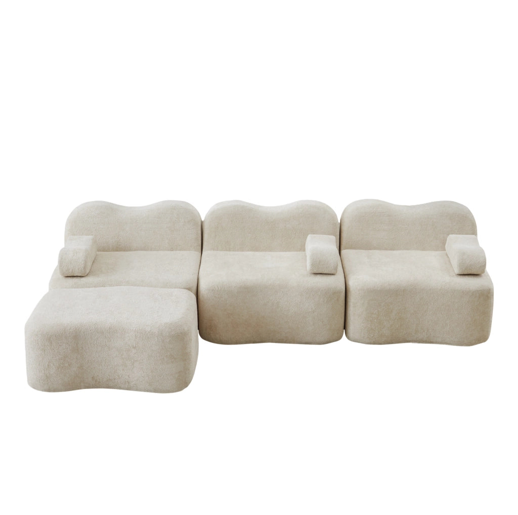 Divano angolare modulare 3 posti con pouf 288x167x70 cm in velluto beige