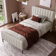 Letto imbottito singolo 90x200 cm con testiera regolabile; lino grigio beige