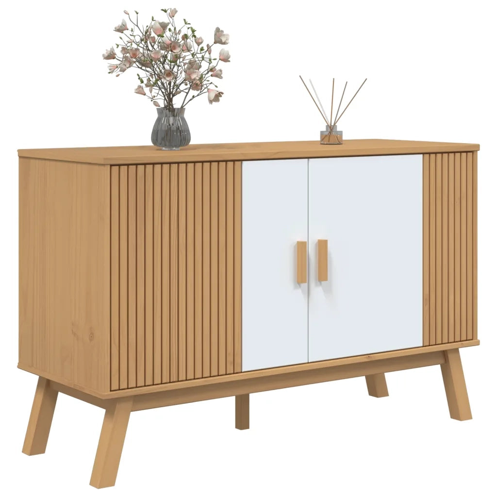 Credenza-Buffet-Armadio da cucina OLDEN Bianca e Marrone 114x43x73,5 cm Massello di Pino