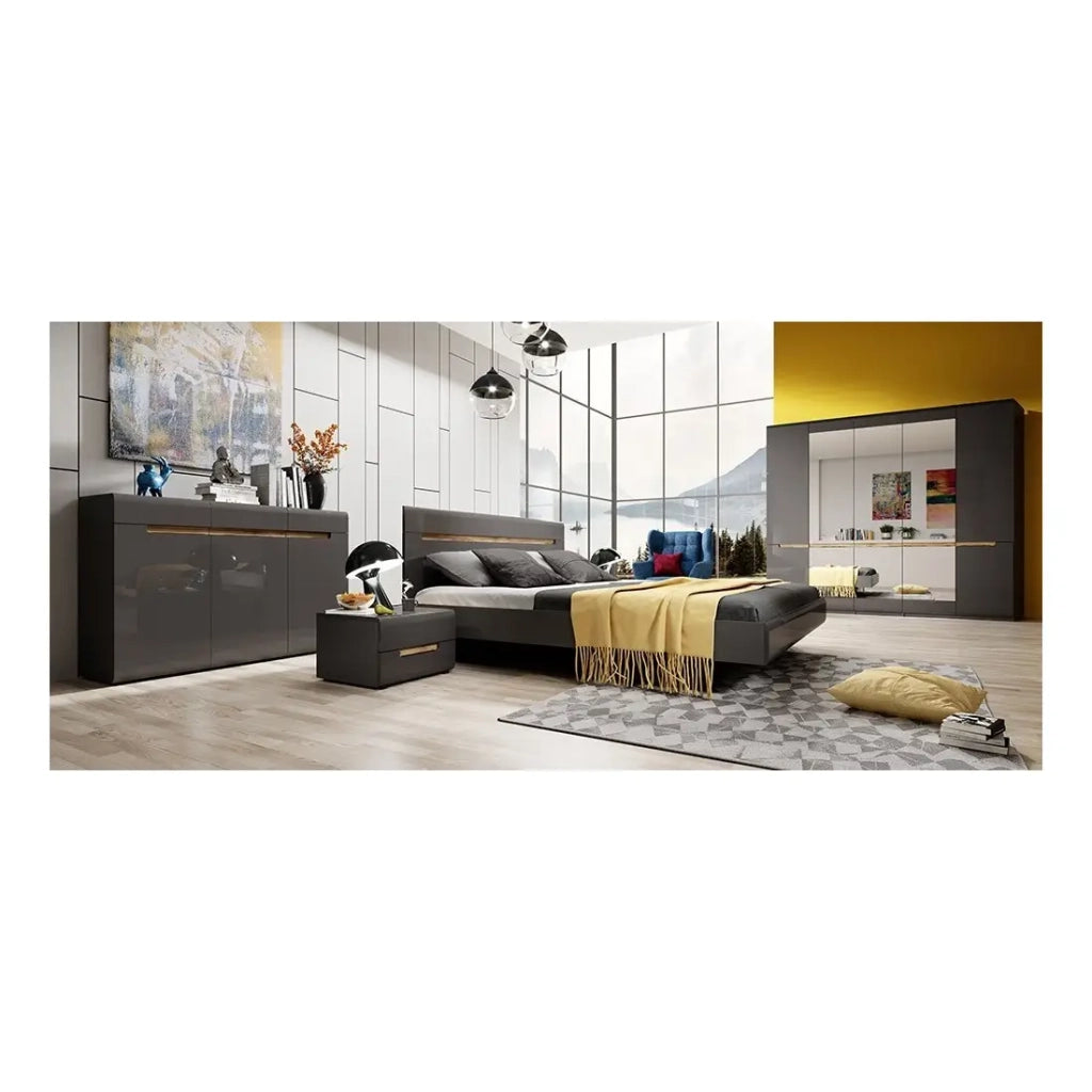 Letto adulto design 180x200 collezione LUCIA. Colori grigio e rovere.