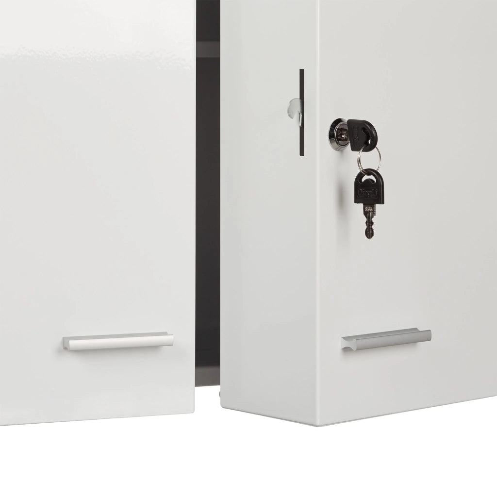 Armadietto per medicinali sicuro moderno da bagno 11 scomparti 120 x 60 x 30 cm in metallo bianco 13_0003549