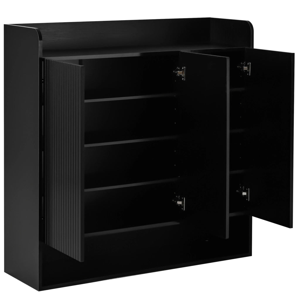 Scarpiera con specchio a figura intera; struttura verticale; nero; 110x35;5x110 cm