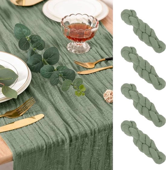 Set di tovaglioli per tavola, 4 pezzi, tovaglioli per tavola in cotone saliero verde, tovaglioli per tavola boho con gas, tovaglioli per tavola in velluto trasparente, tovaglioli per tavola per decorazioni boho per matrimoni, compleanni, 90x300 cm