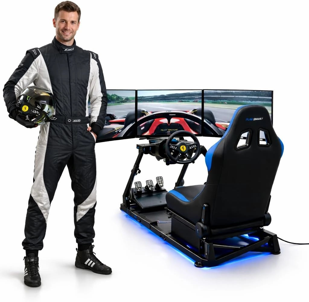EGOTECH Smart Racing Seat Simulatore di guida con seduta incorporata, Pieghevole Postazione Simulatore Guida Supporto da Corsa Racing Regolabile Cabina di Guida