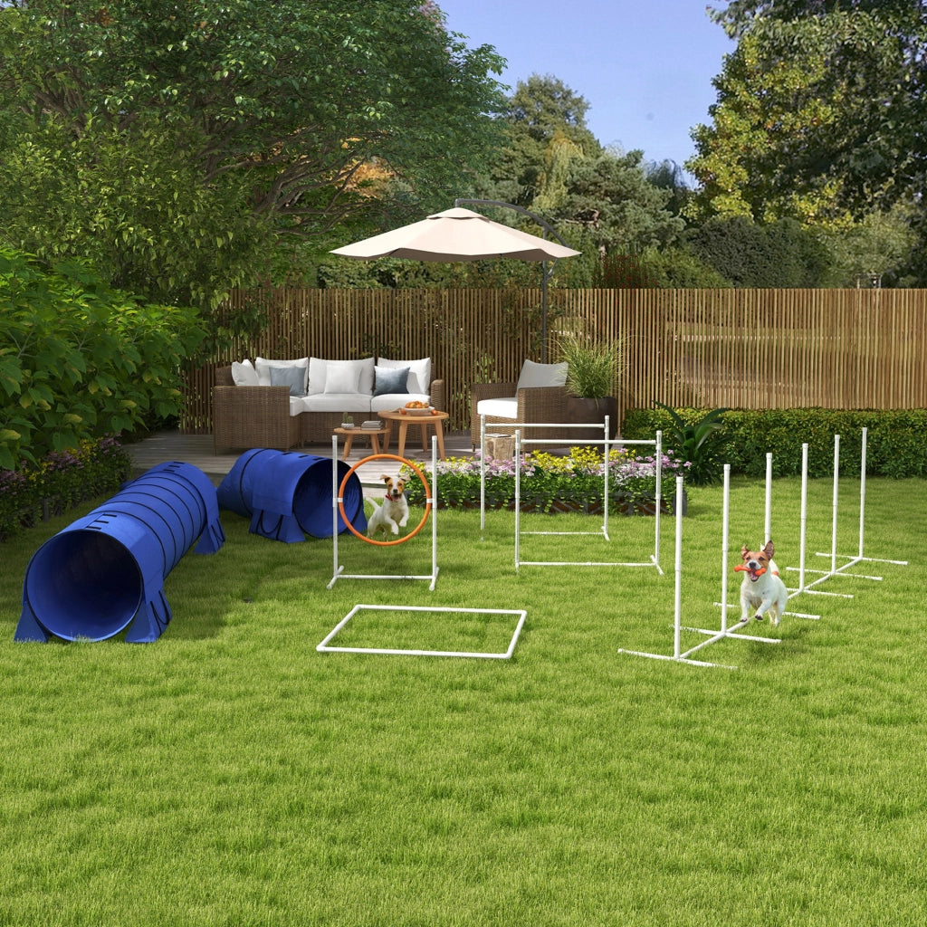 Set Agility per Cani con Tunnel e Ostacoli ¨C zephmum ¨C Blu, Rosso, Bianco, 321x63x93 cm