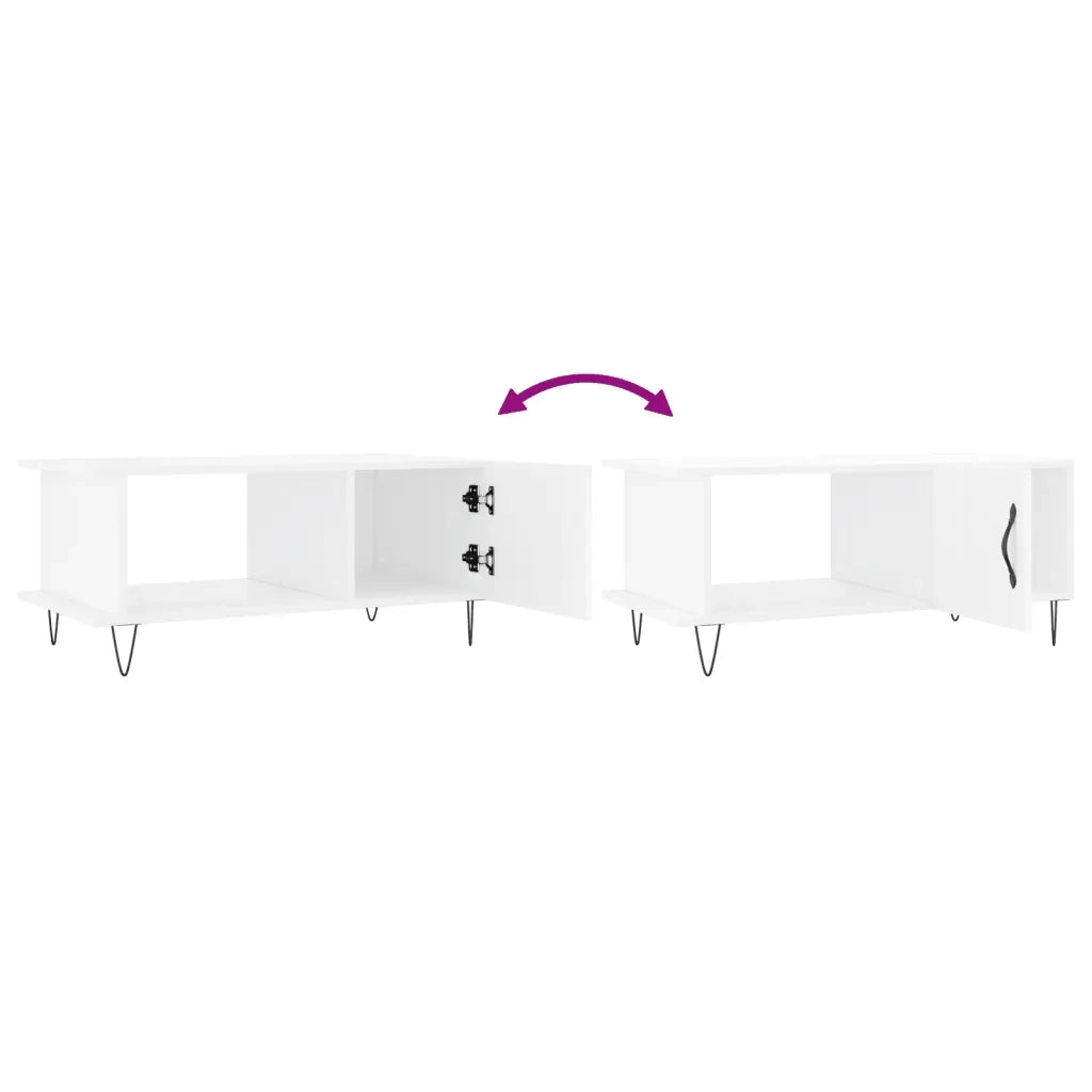 Tavolino da Salotto Bianco Lucido 90x50x40 cm Legno Multistrato 829486