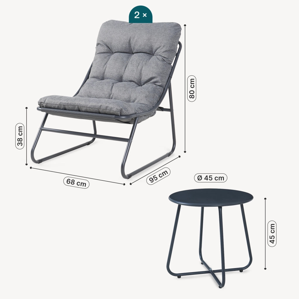 Set Salottino Malmö di 3 Mobili da Giardino con 2 Poltrone e Tavolino Rotondo - Grigio Scuro casa.pro