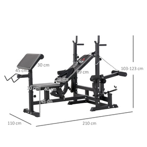 Panca da Palestra Regolabile con Supporto per Bilanciere 210x110x103-123 cm in Acciaio e PU Nero